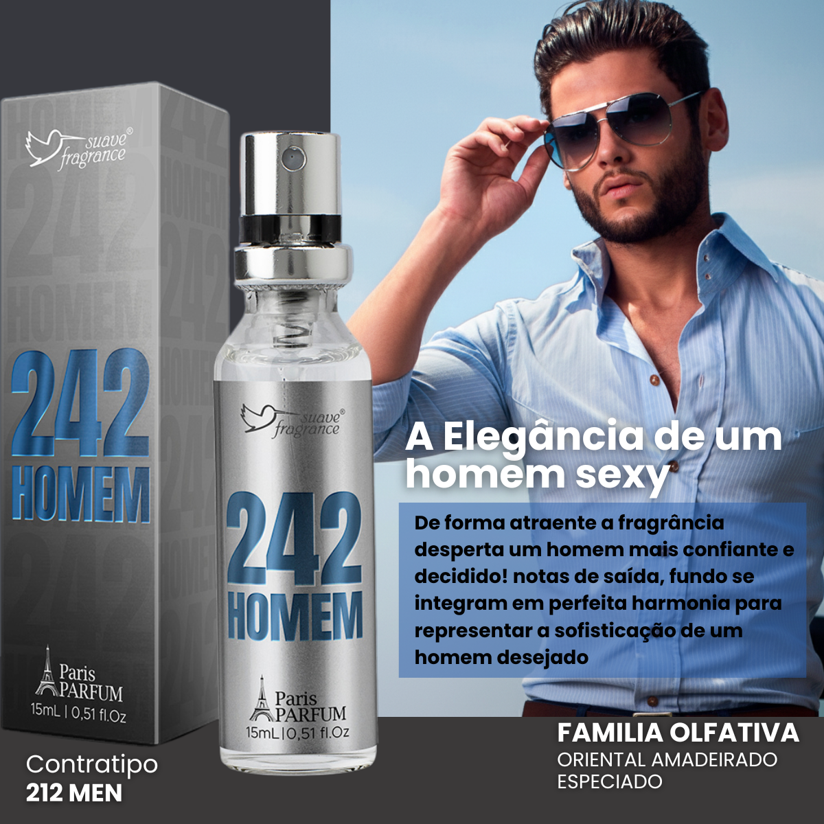 Kit 3 minis perfumes Masculinos Suave Fragrance Apolo Blue +242 homem + 242 vip homem