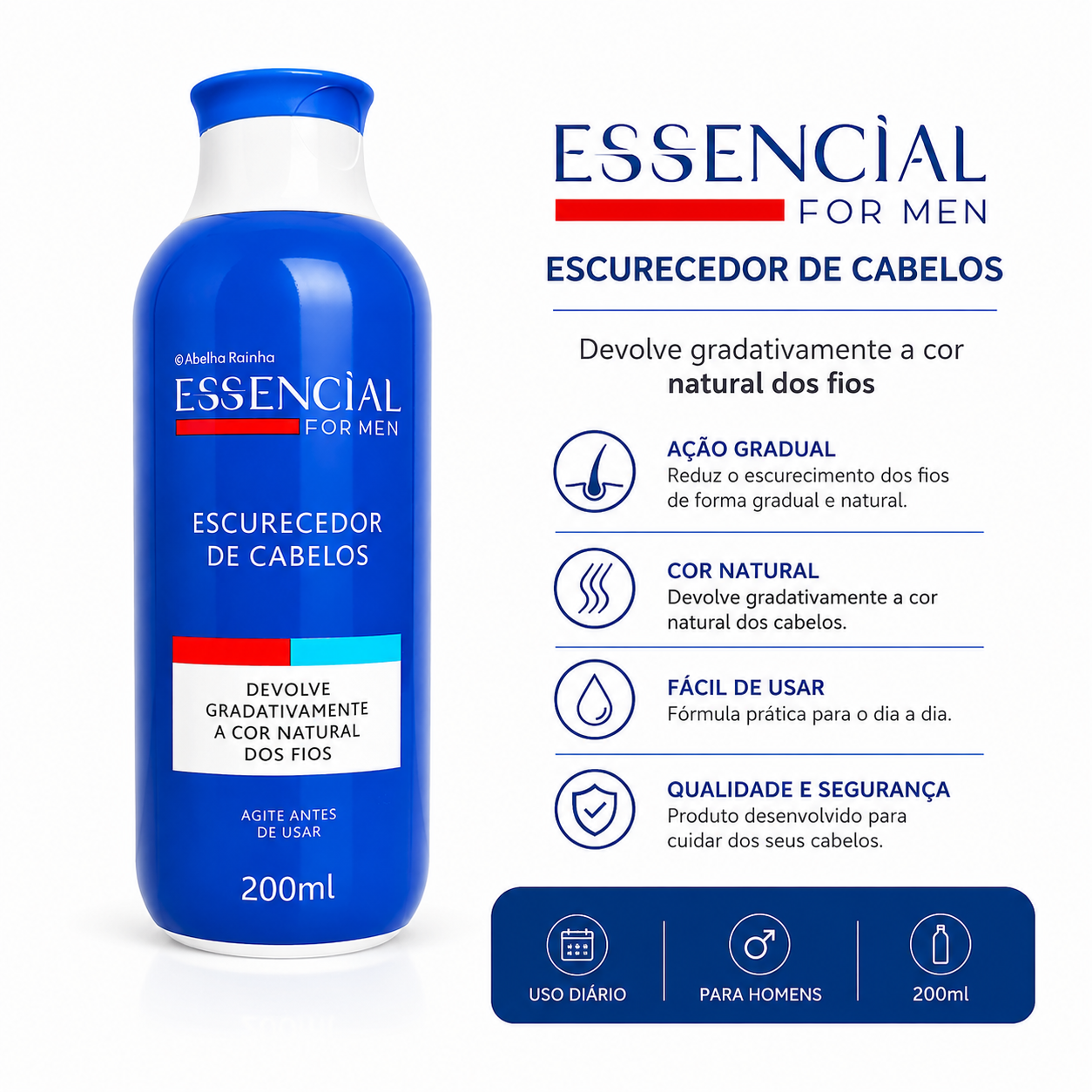 Kit 3 Escurecedor Cabelos Essencial Para Homem Abelha Rainha 200ml