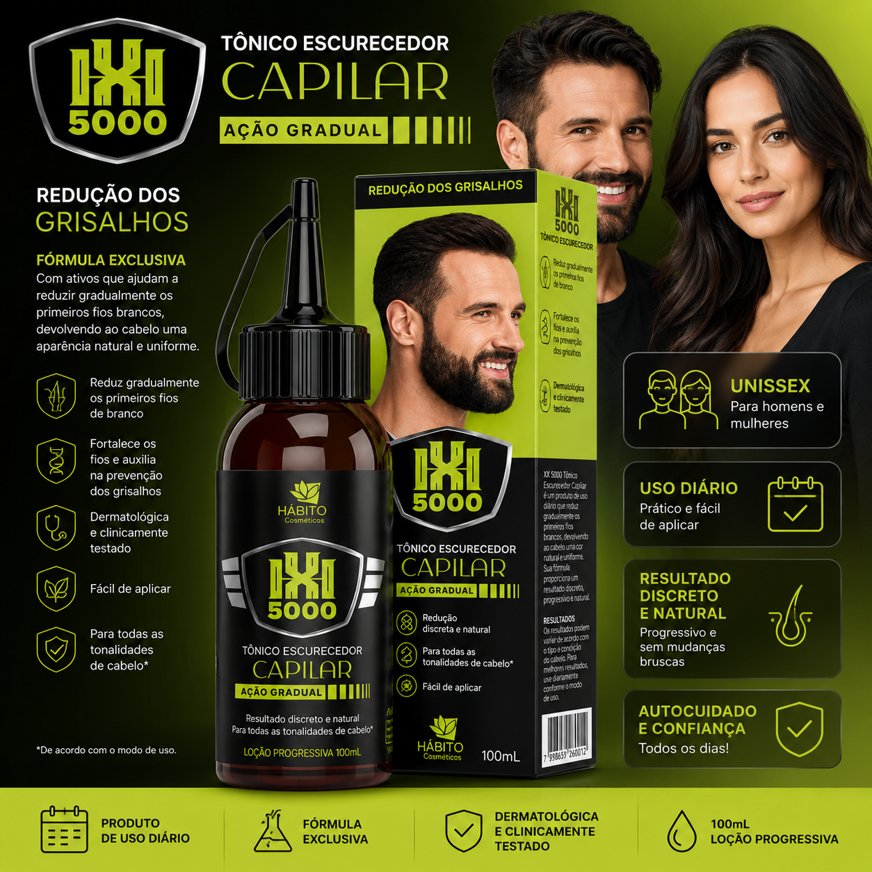Tônico Capilar Escurecedor HX5000 Hábito + Perfume cabelo e corpo