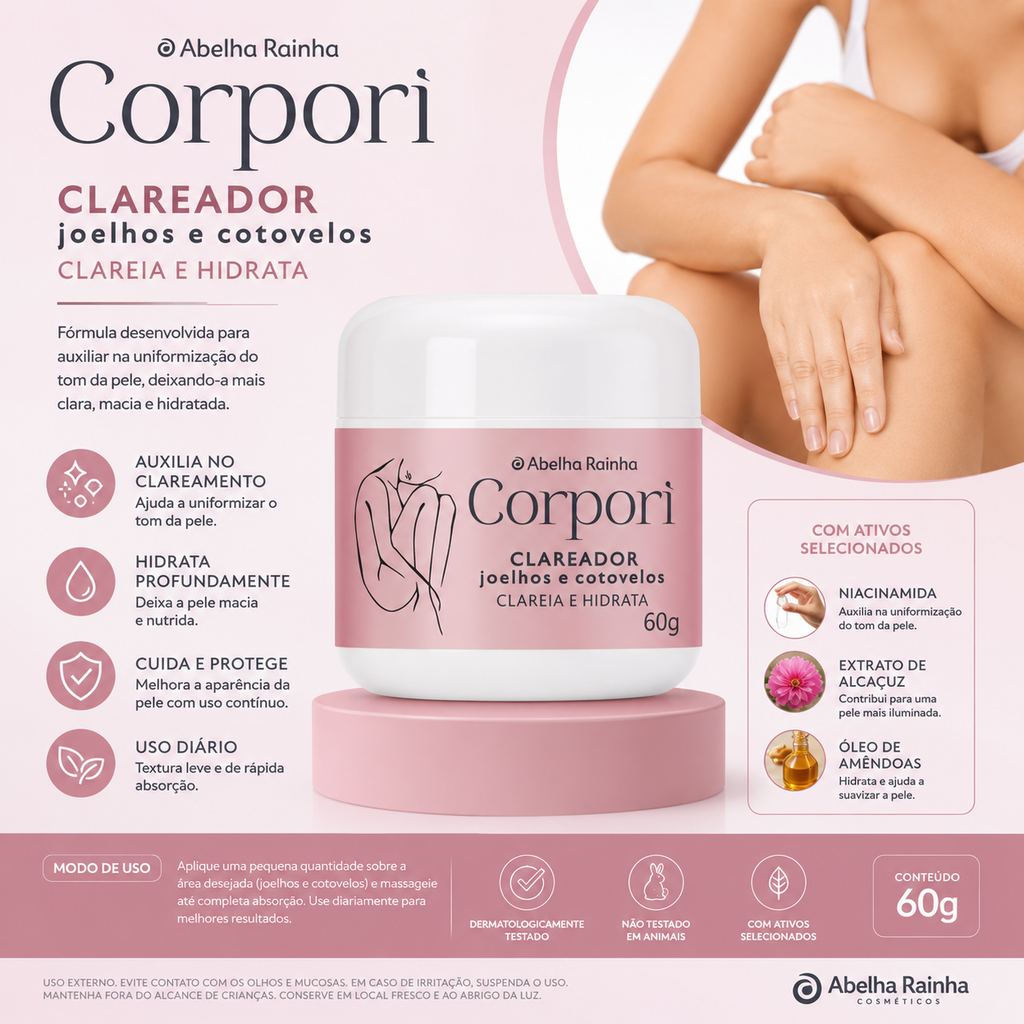 kit 2 Creme Clareador Joelhos & Cotovelos Corpori Abelha Rainha 60