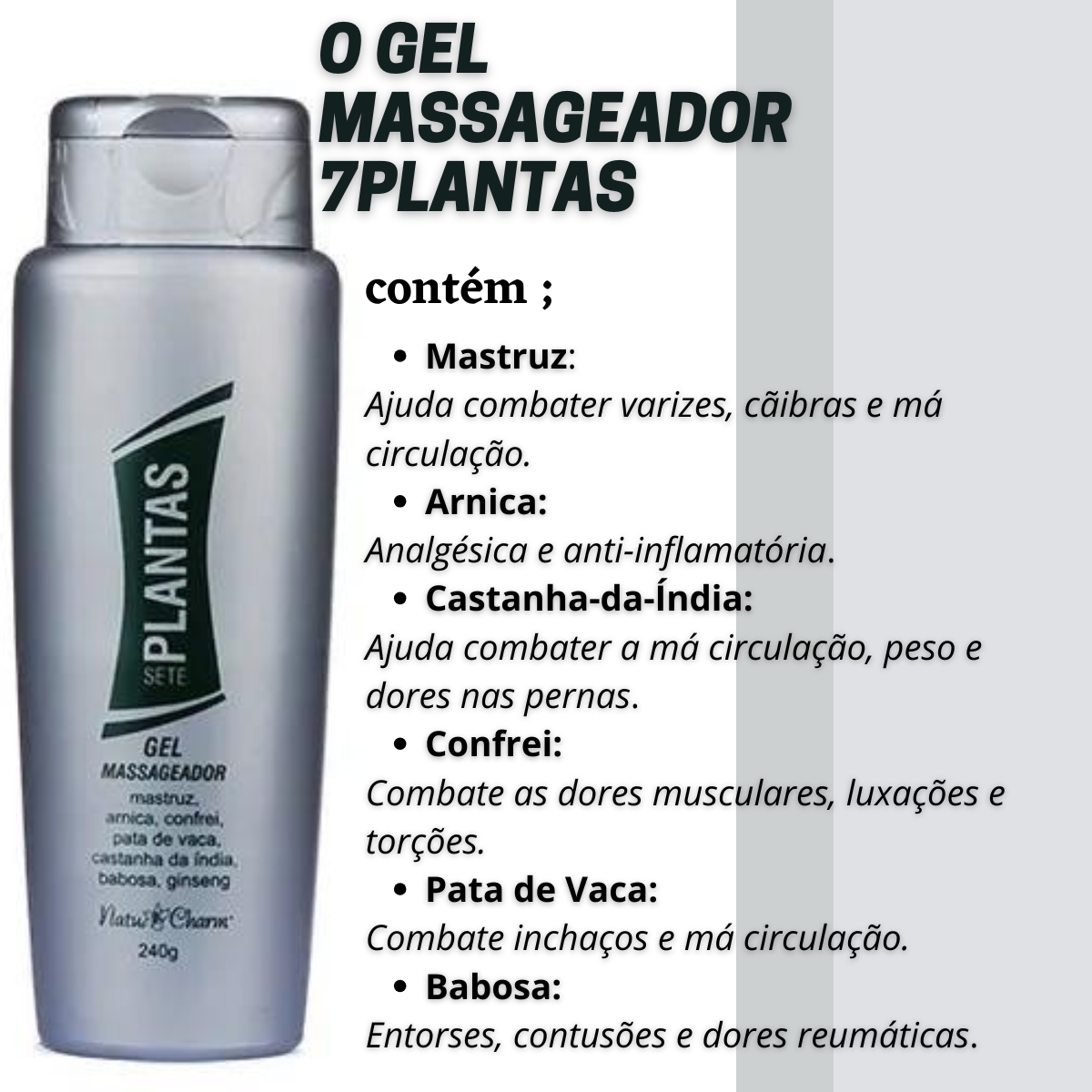 Gel Massageador 7 Plantas NatuCharm 240g