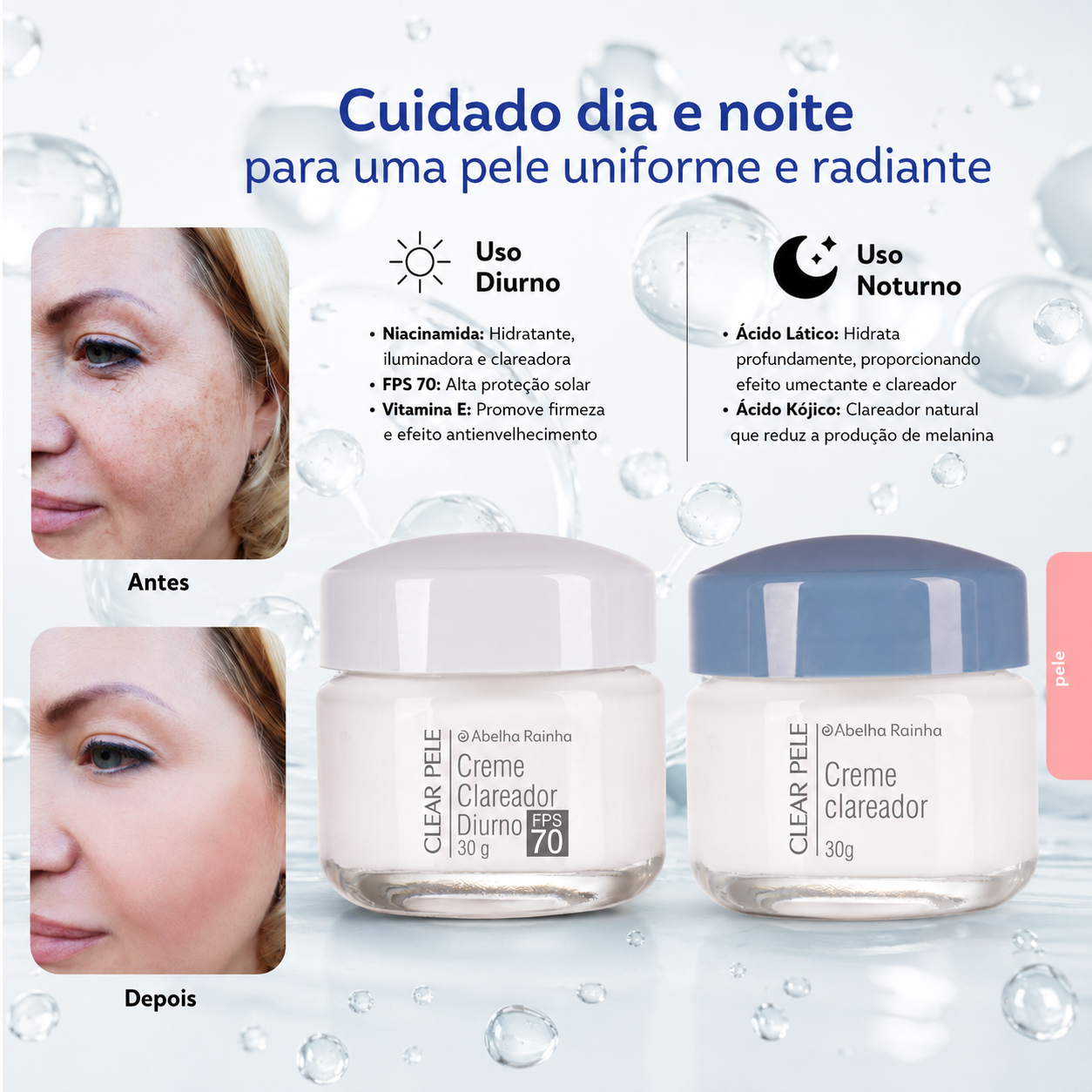 Abelha Rainha Clear Pele Kit Clear Pele Clareador Dia + Noite Manchas Faciais De Sol Melasma Espinhas Sardas Todo Tipo D