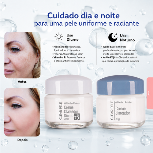 Abelha Rainha Clear Pele Kit Clear Pele Clareador Dia + Noite Manchas Faciais De Sol Melasma Espinhas Sardas Todo Tipo D