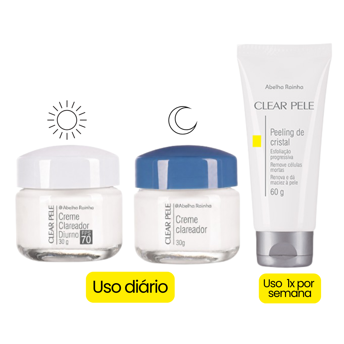 Kit Clareador Clareador Clear Pele Dia & Noite + Peeling de Cristal Abelha Rainha