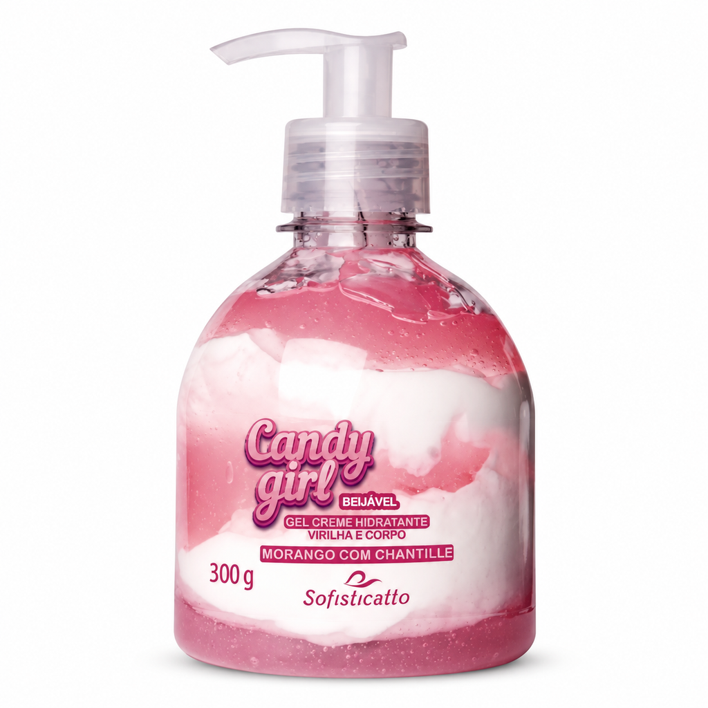 Gel Creme Hidrantante Virilha e Corpo Candy Girl Beijável Morango com Chantilly 300g Sofisticatto