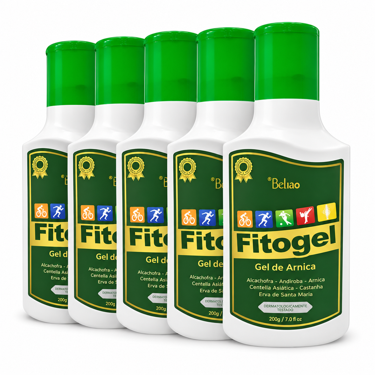 Kit 5 Unidades Fitogel Gel Creme de Arnica 200g com 21 Ervas