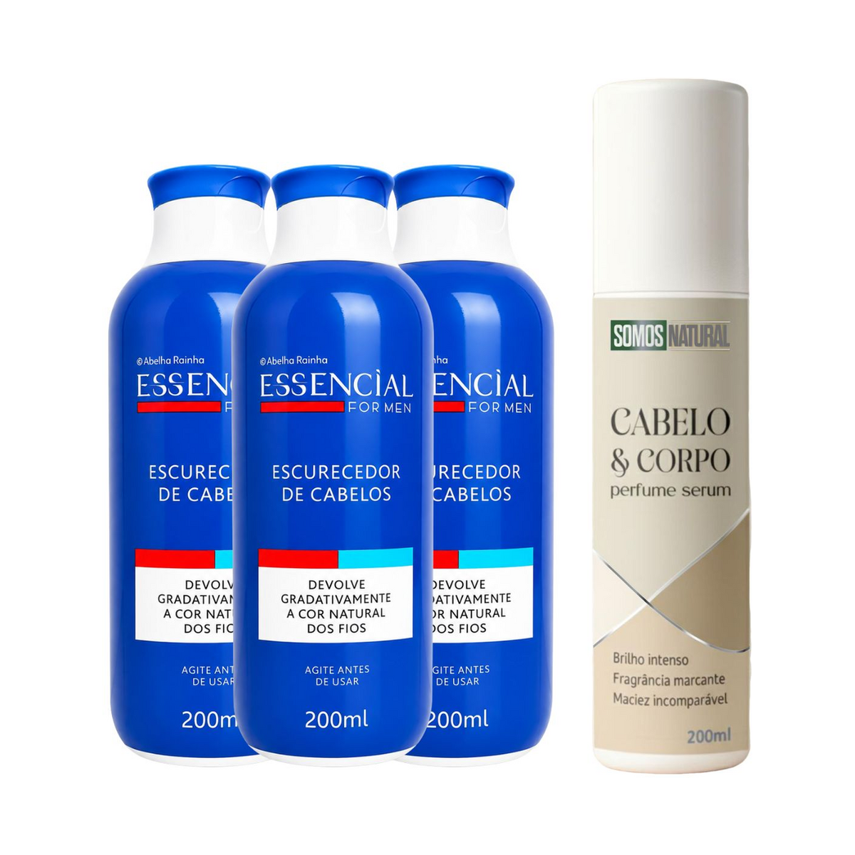 Kit 3 Escurecedor Cabelos Essencial Para Homem Abelha Rainha 200ml + Perfume cabelo e corpo
