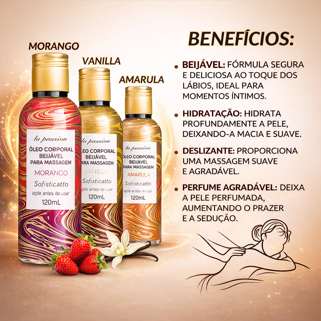 Óleos Corporal Beijável para Massagem 120g La passion Sofisticatto
