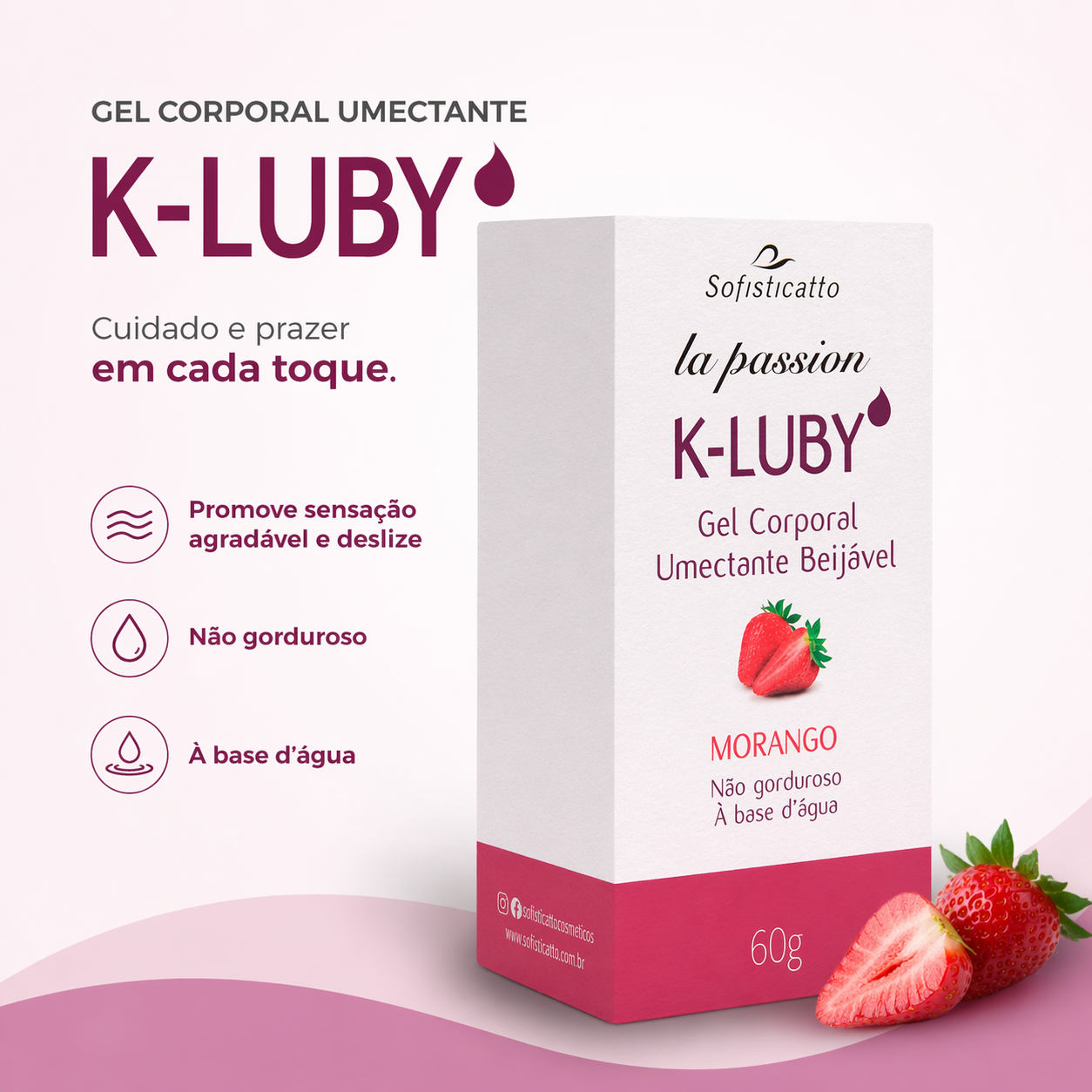 K-Luby Gel Corporal Umectante Beijável Morango Sofisticatto (vermelho) 60g