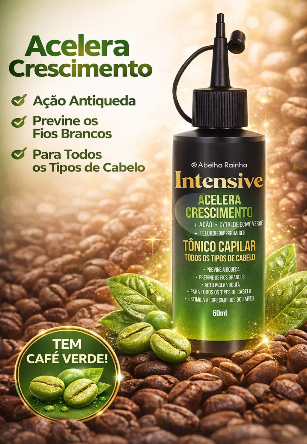 Tônico Capilar contra Calvicie  Terapia Do Café Intensive Abelha Rainha 60 ml