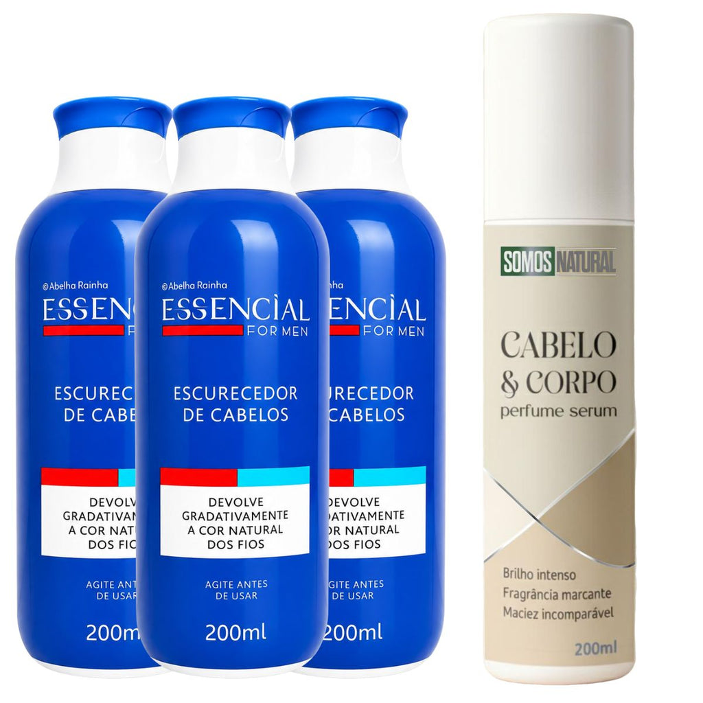 Kit 3 Escurecedor Cabelos Essencial Para Homem Abelha Rainha 200ml + Perfume cabelo e corpo