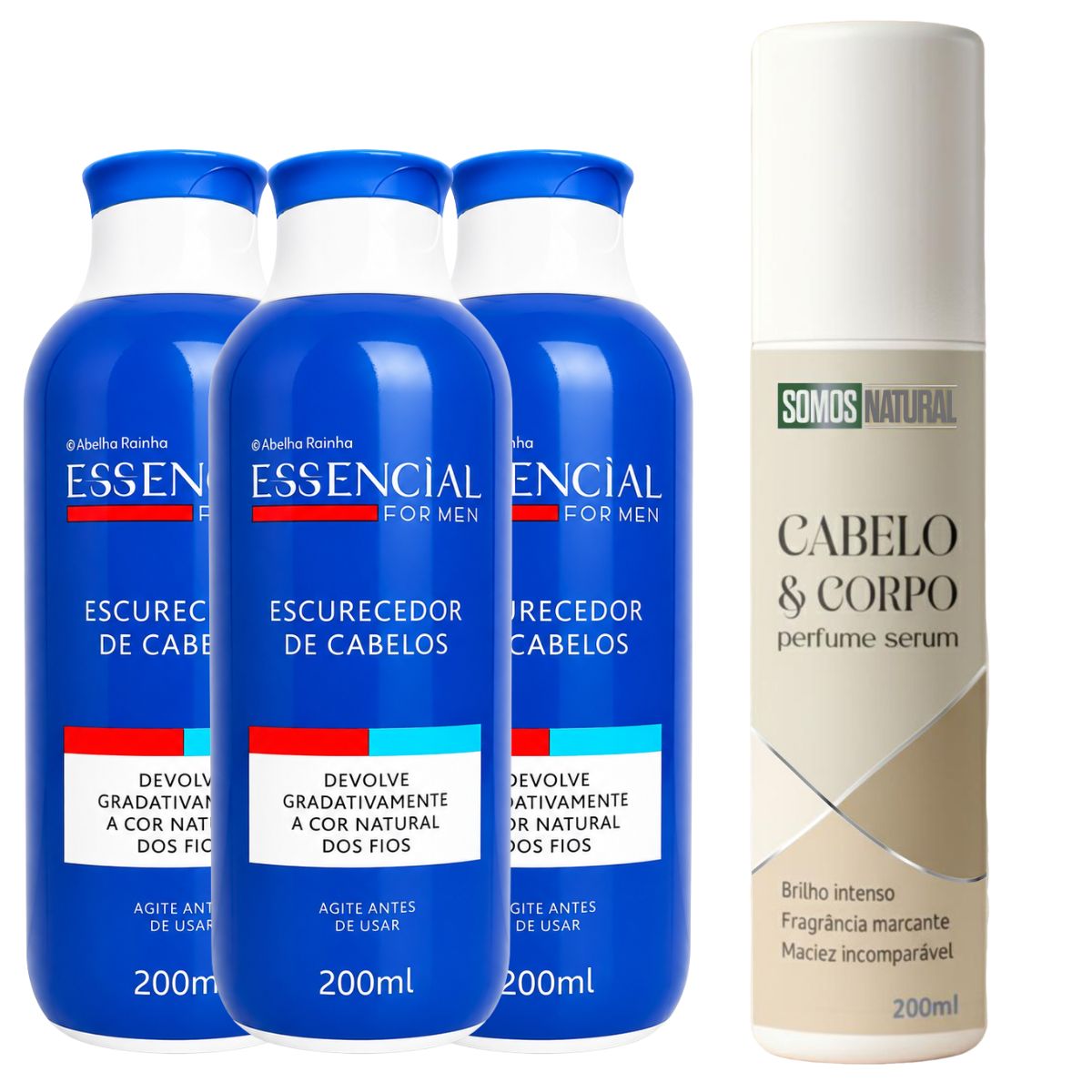 Kit 3 Escurecedor Cabelos Essencial Para Homem Abelha Rainha 200ml + Perfume cabelo e corpo