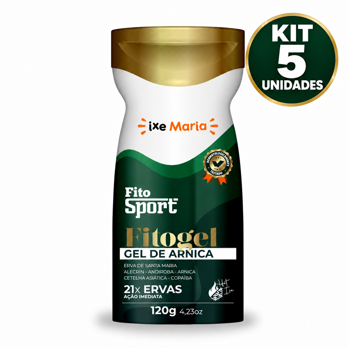 Kit 5 FitoSport gel creme de arnica 21 ervas 120g IXE Maria