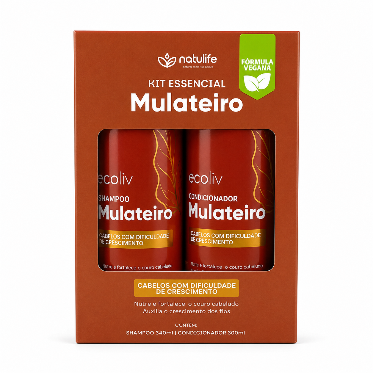 Kit Essencial Mulateiro Natulife – Shampoo 340ml e Condicionador 300ml