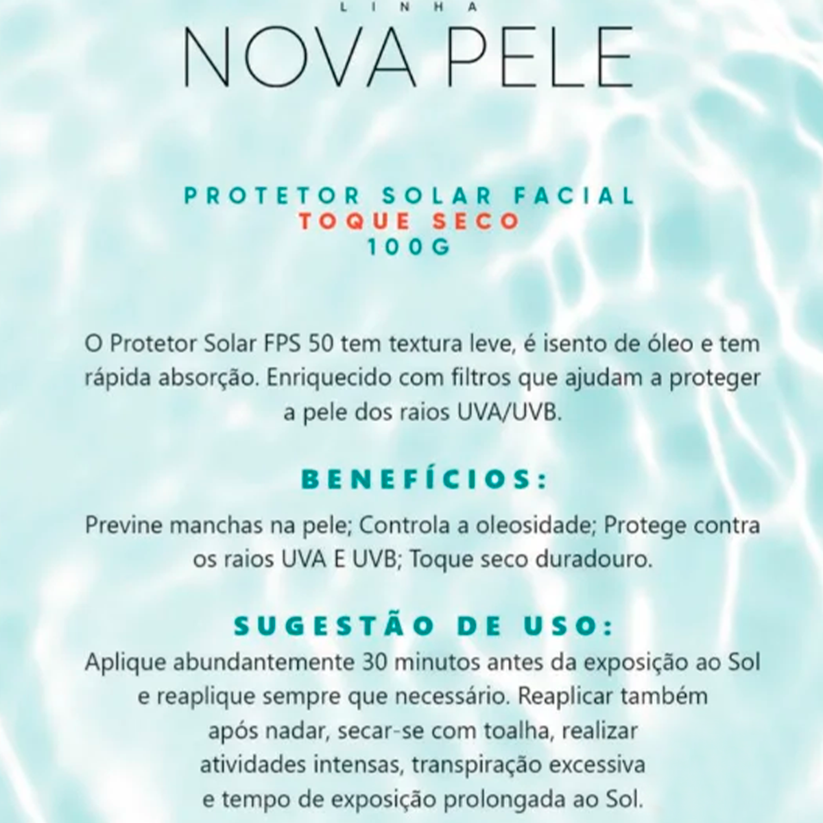 Protetor Solar Nova Pele Fps 50 Toque Seco Frasco 100ml