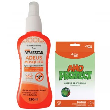 Spray Repelente Contra Insetos Bem Estar + Adesivo Repelente Natural Citronela Amo Protect 8 Unidades