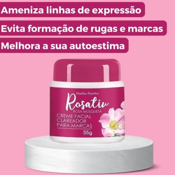 Kit Rosativ: 1 Creme Facial Clareador 55g + 1 Óleo Rosa Mosqueta 30ml + 1 Creme Regenerador Área Olhos 15g Abelha Rainha