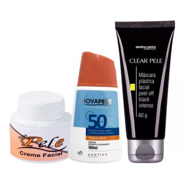 Máscara Facial Black Peel Off Clear Pele + Creme Clareador Nova Pele + Protetor Solar Nova Pele 50 FPS