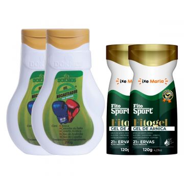 Kit 2 Gel Nocauteador Massageador Dokmos + 2 Gel de Arnica Fitosport Fitogel