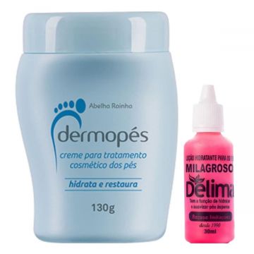 1 Dermopés Creme Para Tratamento de Pés Rachados 130 g (azul) + 1 Loção Delima Milagroso Hidratação e Tratamento de Rachaduras nos Pés