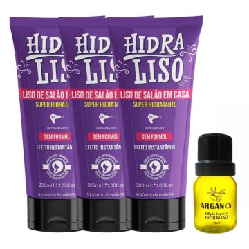 Kit 3 Hidraliso Progressiva de Chuveiro Liso de Salão em Casa + Argan Oil Hidraliso Edição Especial