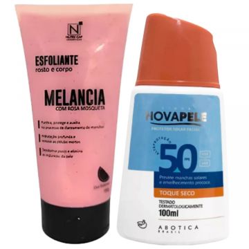 Esfoliante de Melancia Corpo e Rosto Nutry Cap + Protetor Solar Nova Pele 50 FPS