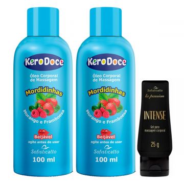 2 Óleo Corporal de Massagem Kero Doce Mordidinhas + Gel Lubrificante Intense