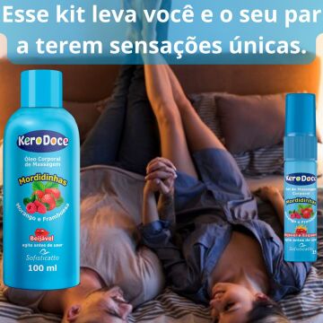 2 Óleo Corporal de Massagem Kero Doce Mordidinhas + Gel Lubrificante Intense