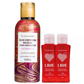 Kit 2 Love Óleo Morango 35ml + 1 Óleo Beijável Para Massagem Morango 120ml