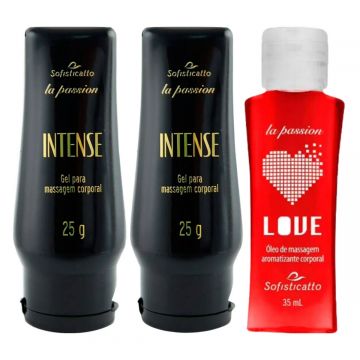 Kit Sexy Shop: 2 Gel Intense Para Massagem Corporal  + 1 Óleo para Massagem Love Morango