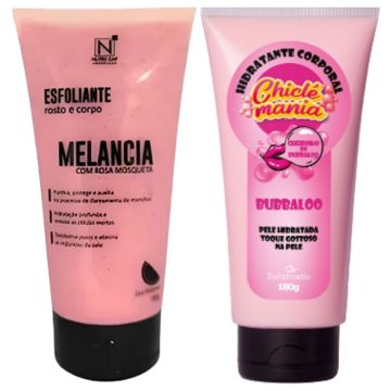 Esfoliante Corporal Melancia + Hidratante Corporal Bubbaloo Chiclé Mania