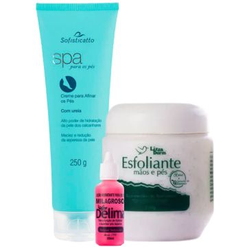 Spa para os Pés Creme para afinar + Esfoliante Mãos e Pés Lizza Derm + Loção Milagroso Delima