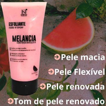 Esfoliante de Melancia Corpo e Rosto Nutry Cap + Protetor Solar Nova Pele 50 FPS